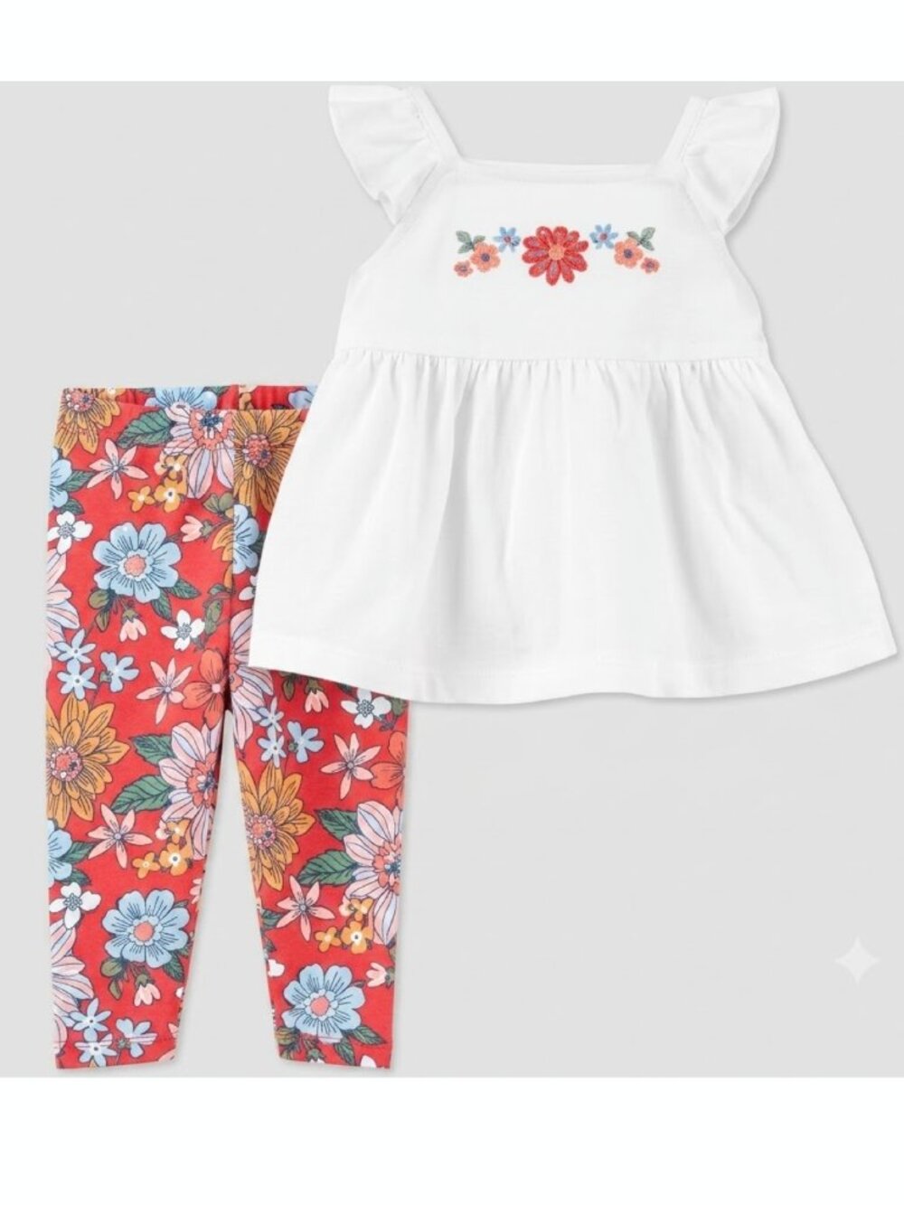 Carter's Girls 5T Embroidered Flutter Sleeve Tunic Top & Floral Leggings Outfit